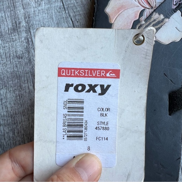 Roxy Black Floral Leather Flip Flop Size 8 Las Brisas Sandal - Picture 11 of 11